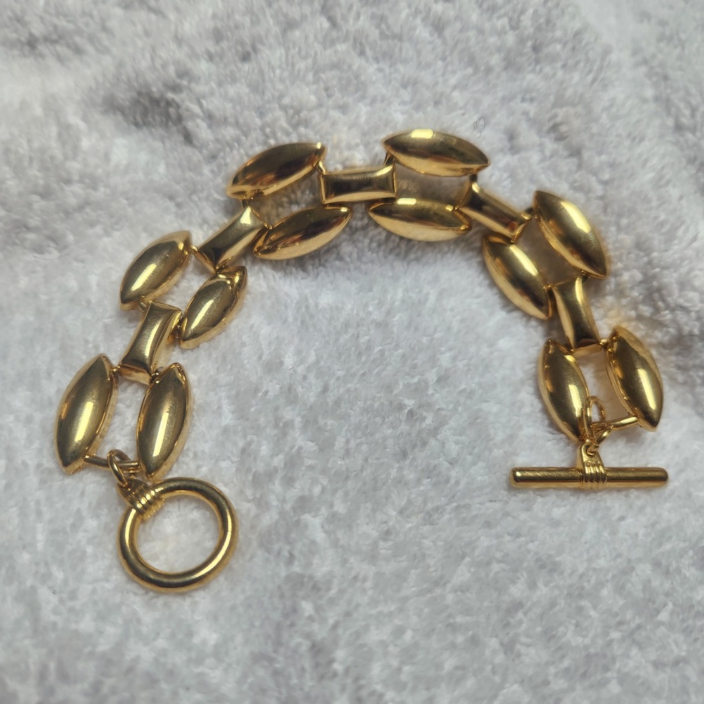 Vintage Gold Tone‎ Marquise Link Toggle Clasp Statement Bracelet 7.5 Inch